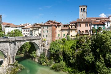 Devil's Bridge in Cividale: Panoramic View over the Natisone River, an example of harmonious architecture in the heart of Cividale del Friuli.